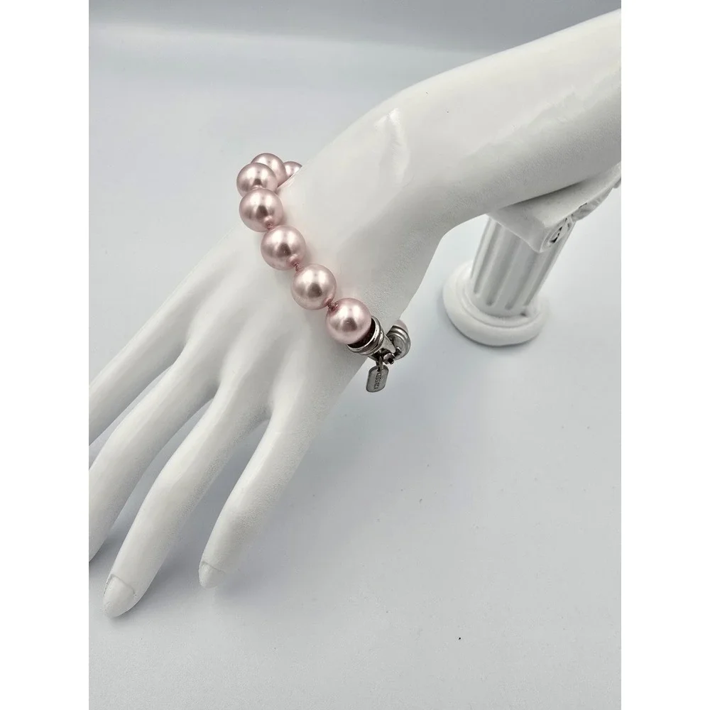 KISSAKA‎ Vintage Pink Faux Pearl Glass Bracelet Barbie Spring